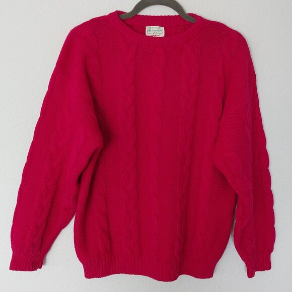 United Colors of Benetton Made In Italy Wool Fuchsia Cable Knit Sweater - Picture 1 of 6
